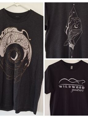 Lot of 3 Graphic T Shirts Mens Medium: Raven, Koi Fish, Guitars (Black)